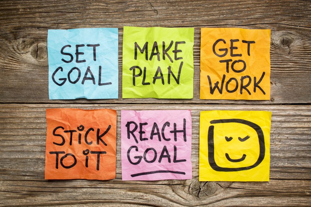 goal setting steps, sticky notes