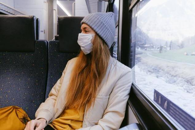 Coronavirus anxiety, woman with face mask